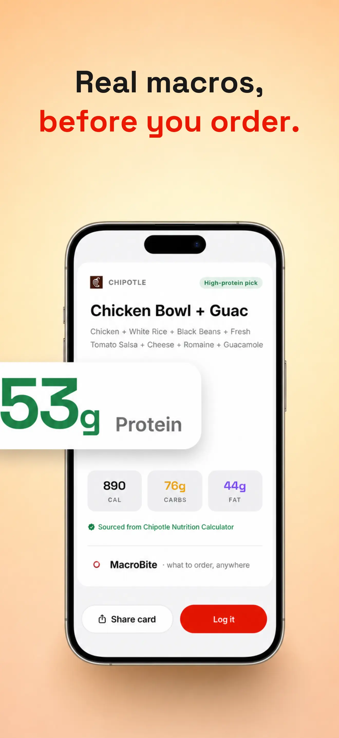 A meal's real macros shown before you order